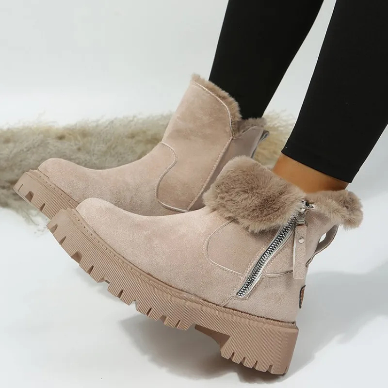 Dames winterlaarsjes met bontrand en plateauzool - afbeelding 3