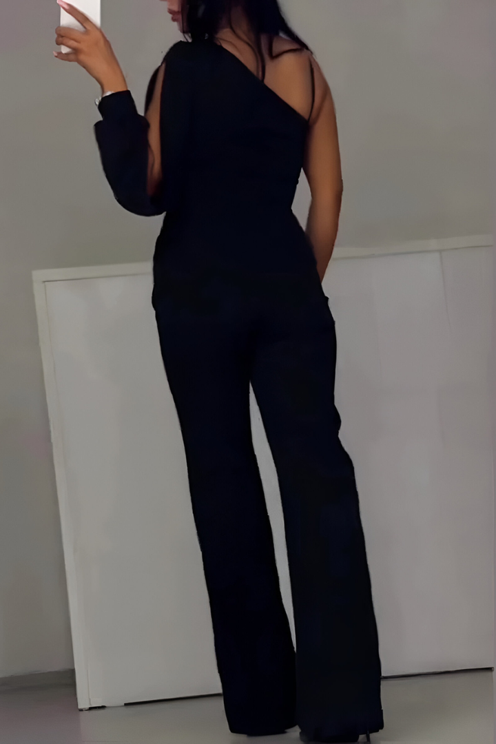 Dames jumpsuit met one-shoulder hals en wijde pijpen - afbeelding 3