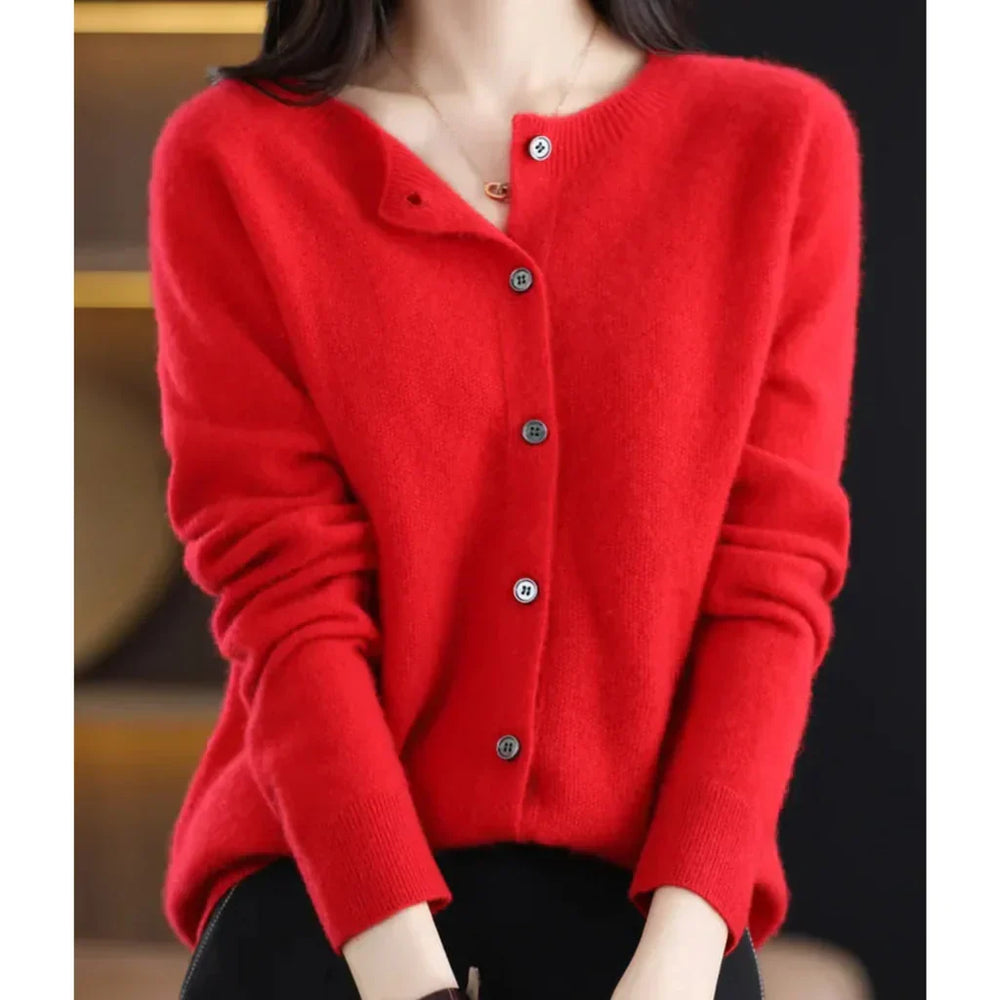 Dames wollen cardigan met ronde hals 2