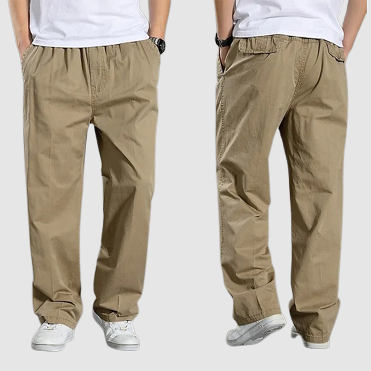 Heren katoenen cargobroek khaki met elastische taille