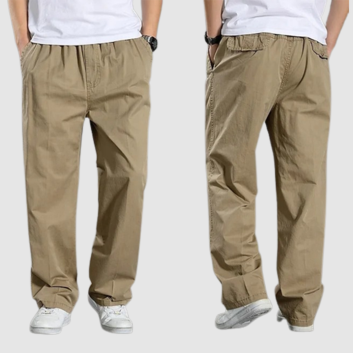 Heren katoenen cargobroek khaki met elastische taille