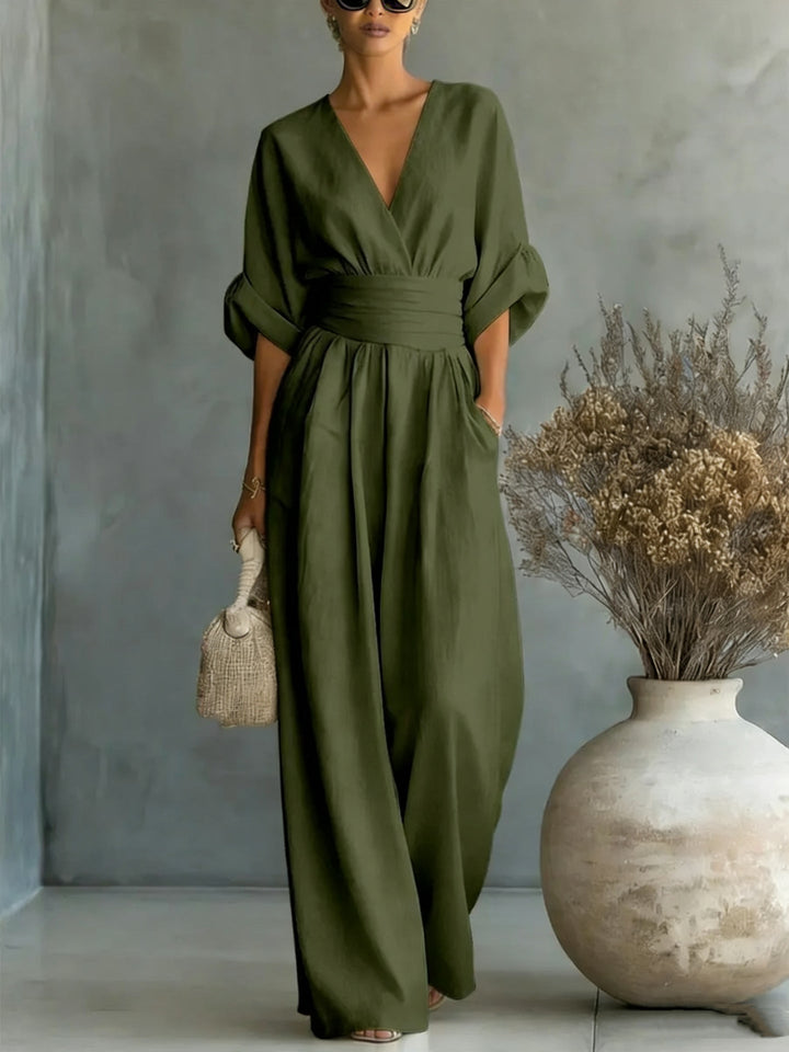 Dames jumpsuit met V-hals en wijde pijpen - afbeelding 7