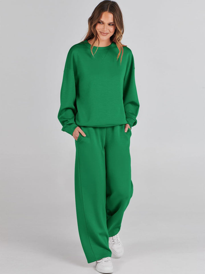Dames Comfortabele Tweedelige Sweater Set Met Hoge Taille in Groen