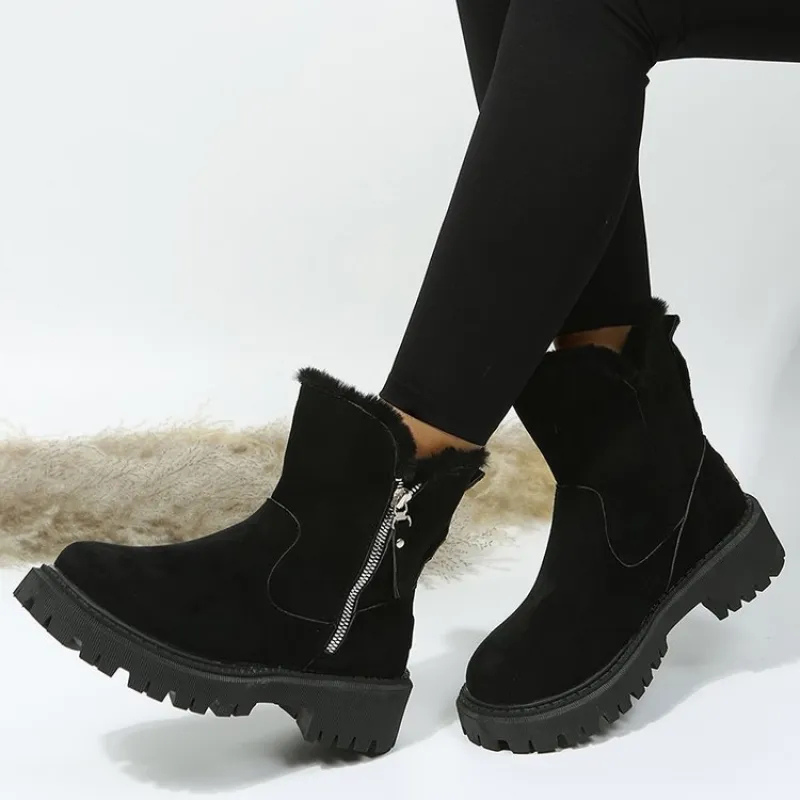 Dames winterlaarsjes met bontrand en plateauzool - afbeelding 4
