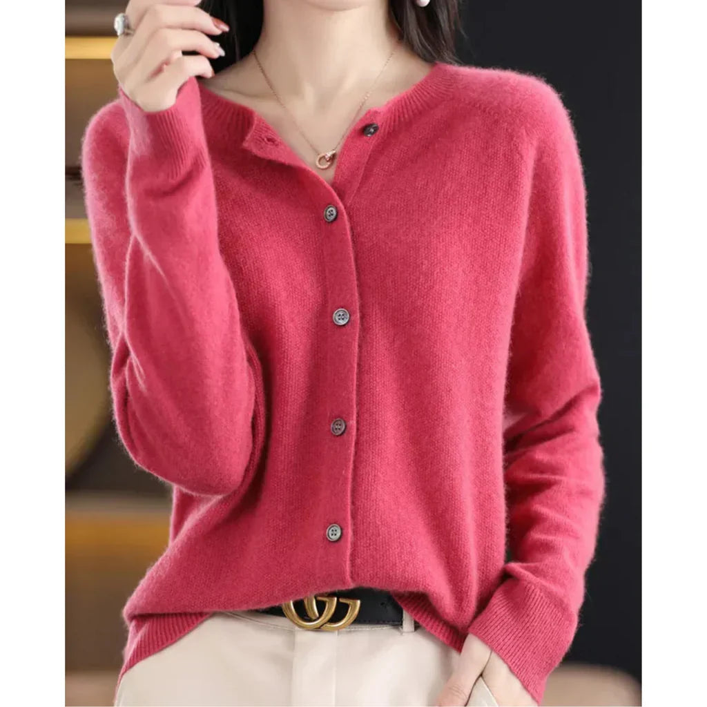 Dames wollen cardigan met ronde hals 15