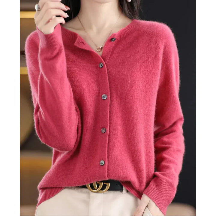 Dames wollen cardigan met ronde hals 15