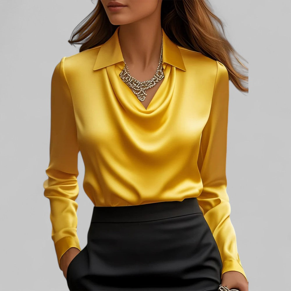 Dames satijnen blouse met watervalhals 12