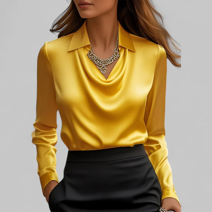 Dames satijnen blouse met watervalhals 12
