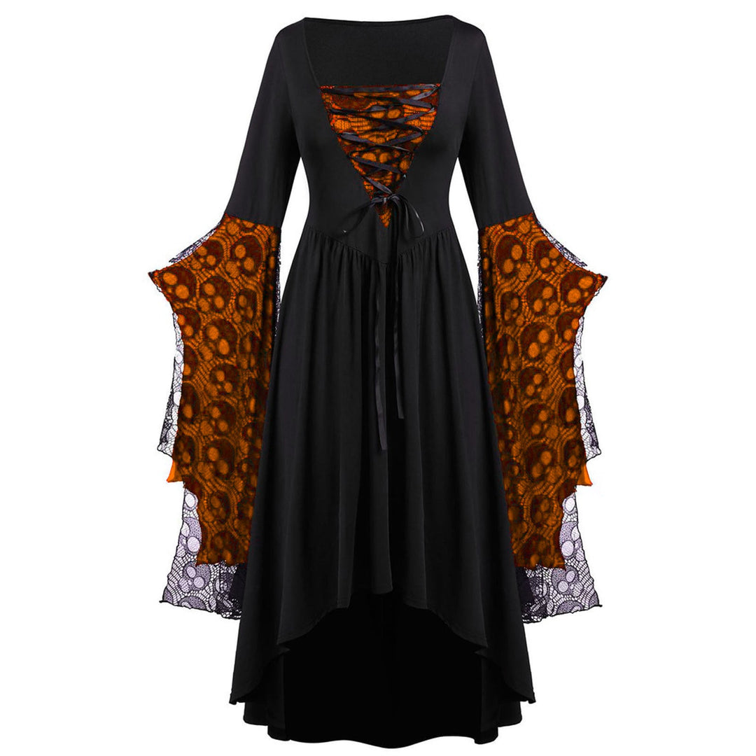 Dames Elegante Maxi Jurk Met Kanten Mouwen En Vierkante Hals in Oranje