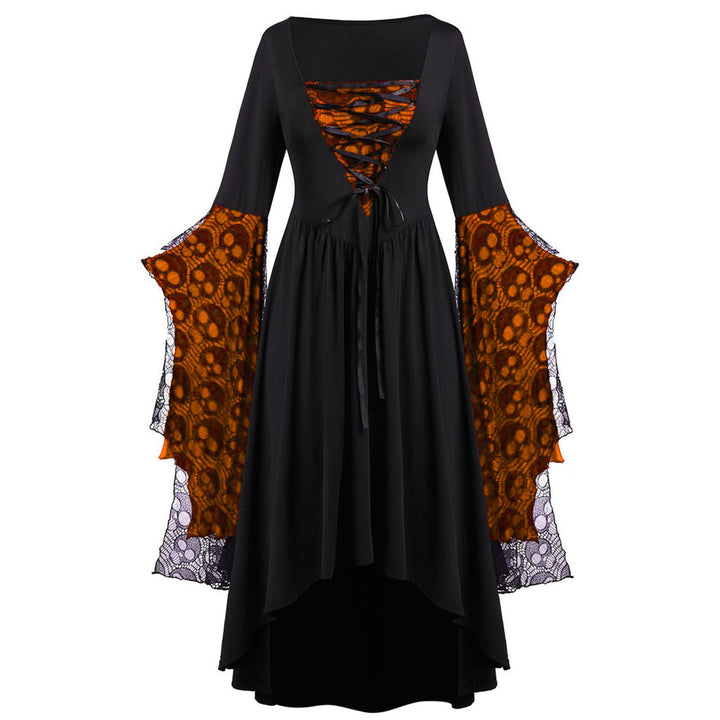 Dames Elegante Maxi Jurk Met Kanten Mouwen En Vierkante Hals in Oranje