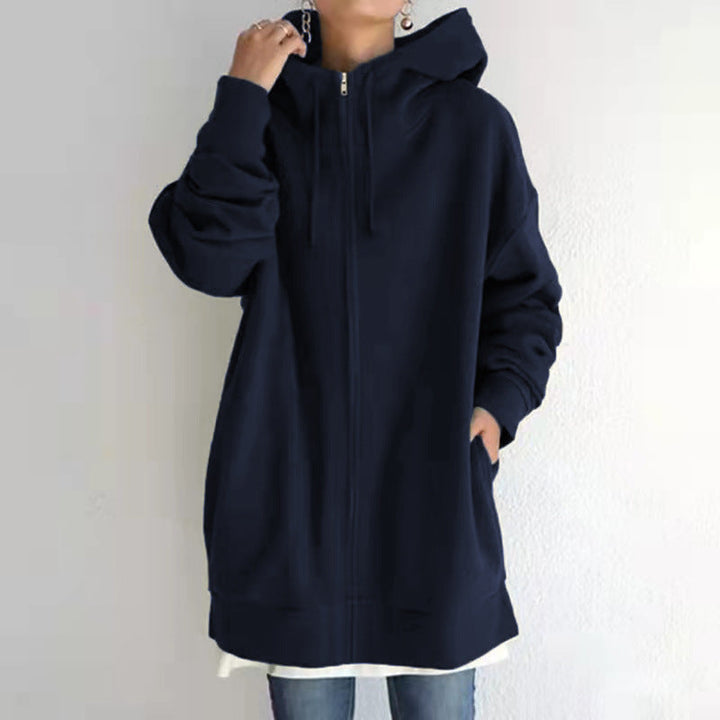 Dames Comfortabele Oversized Hoodie Met Rits En Capuchon detailfoto 6