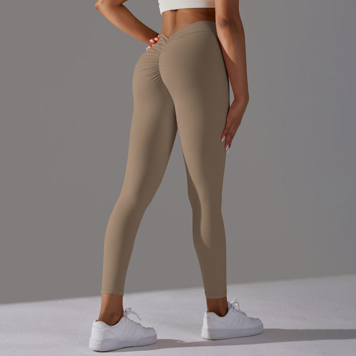 Dames Elastische Sportlegging Met Scrunch Naad En Hoge Taille in Taupe