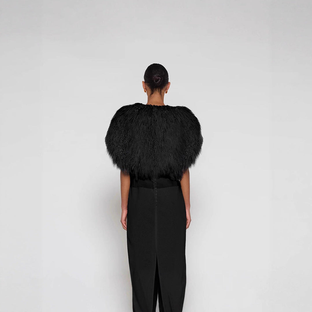 Dames Elegante Korte Faux Fur Bolero Met Volumineuze Textuur detailfoto 4