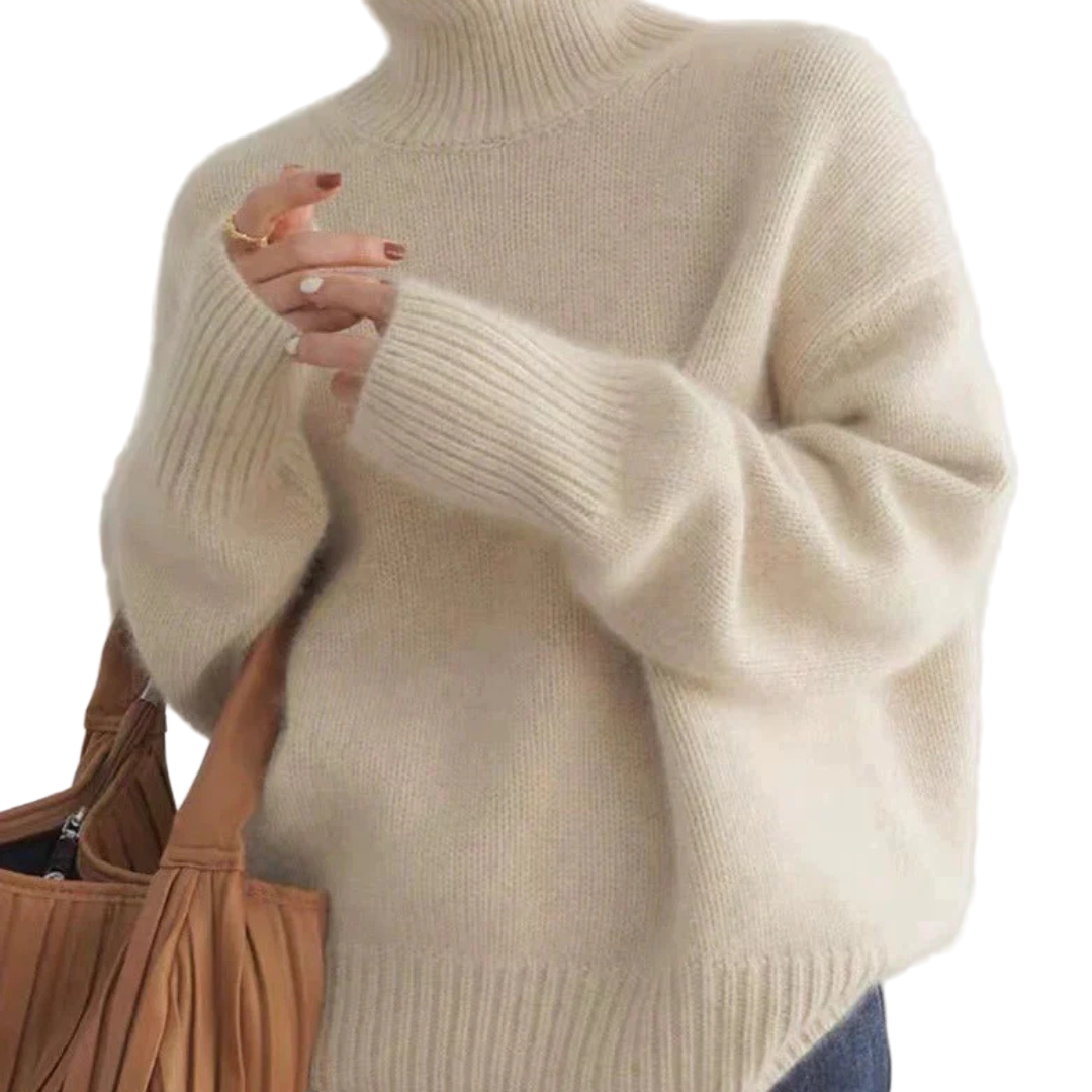 Dames Zacht Gebreide Winter Coltrui Met Verlaagde Schouders in Beige