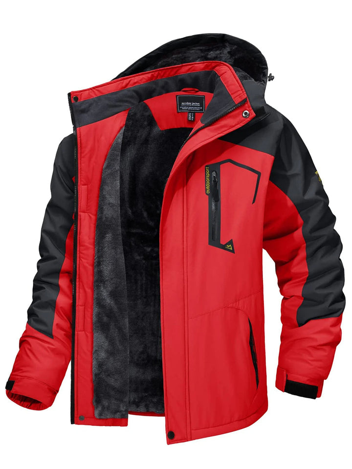 Rode en zwarte heren winterparka met fleecevoering