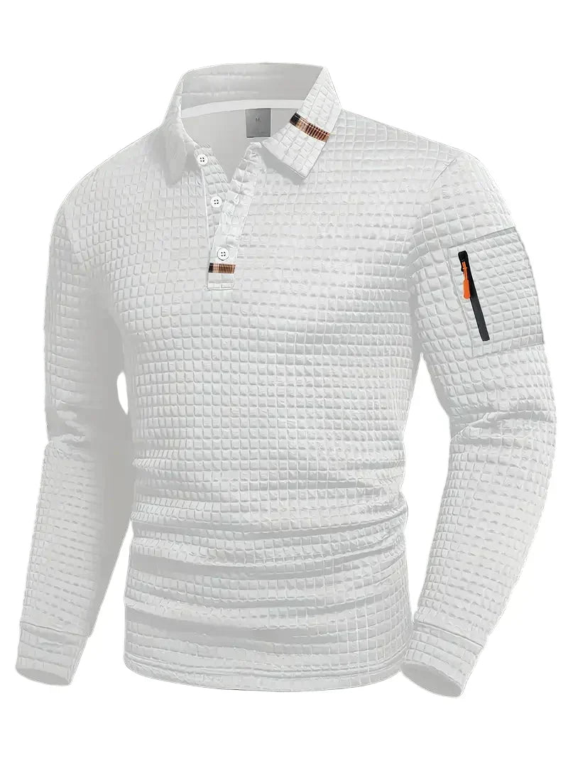 Heren poloshirt met lange mouwen en wafelstructuur - afbeelding 4