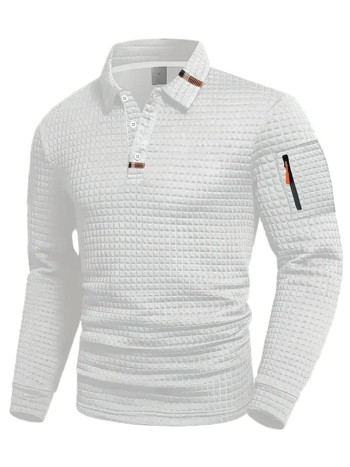 Heren poloshirt met lange mouwen en wafelstructuur - afbeelding 4