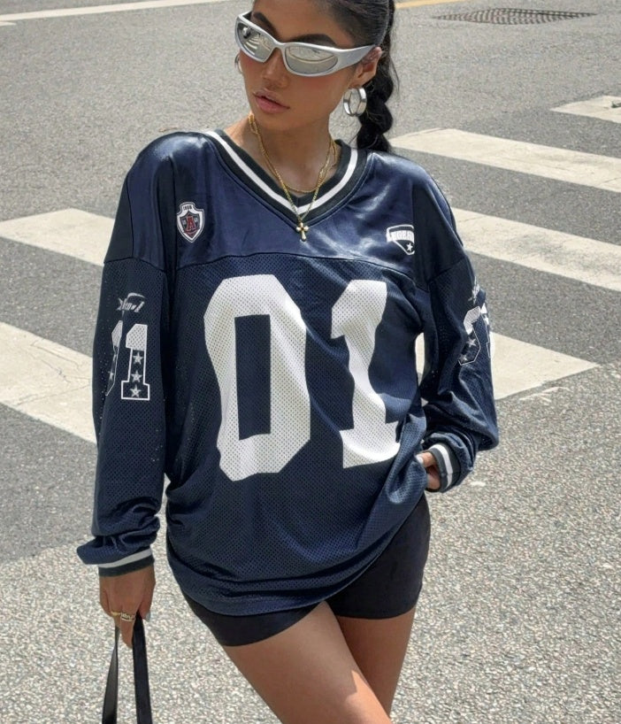 Dames Oversized Football Shirt Met Nummerprint En Patches detailfoto 2