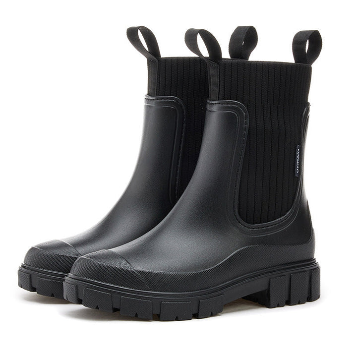 Dames Waterdichte Regenlaarzen Met Stevige Antislip Zool in Zwart