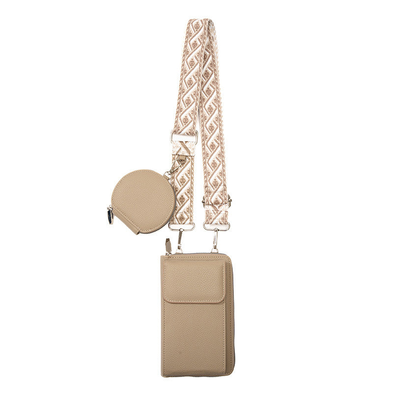 Dames Stijlvolle Crossbody Tas Met Telefoonvak En Muntzakje in Beige