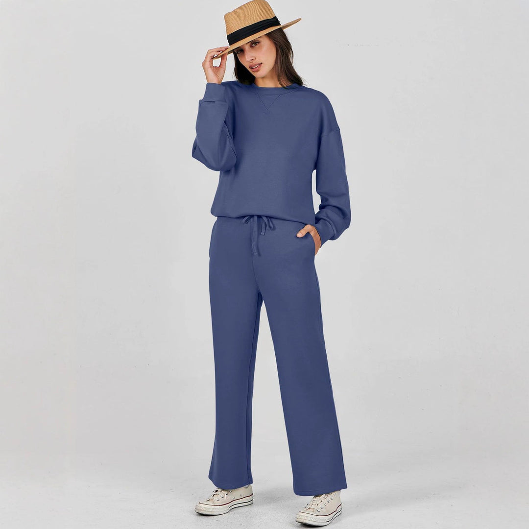 Dames Comfortabele Tweedelige Sweater Set Met Hoge Taille in Blauw