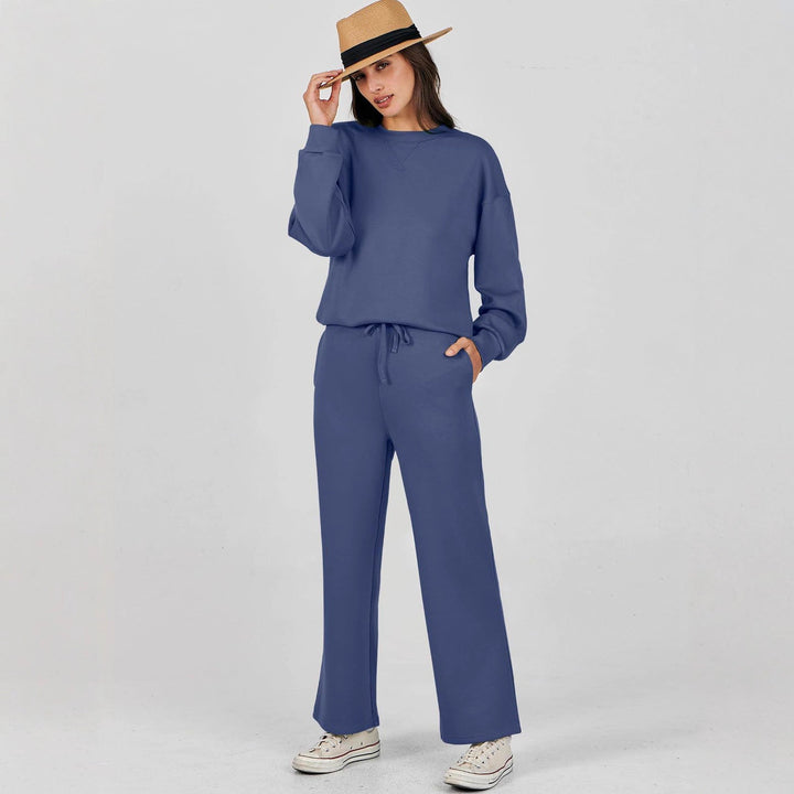 Dames Comfortabele Tweedelige Sweater Set Met Hoge Taille in Blauw