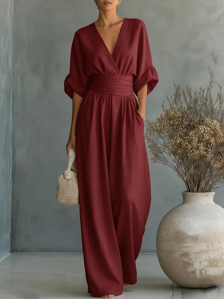 Dames jumpsuit met V-hals en wijde pijpen - afbeelding 9