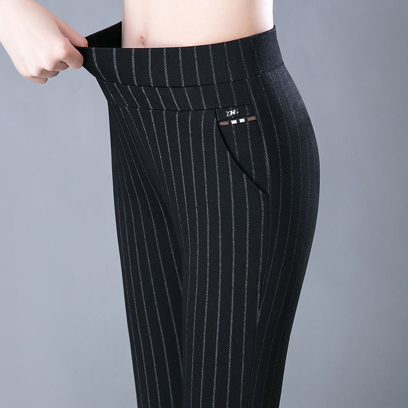 Dames Comfortabele Slim Fit Broek Met Hoge Taille En Stretch in Zwart/Wit