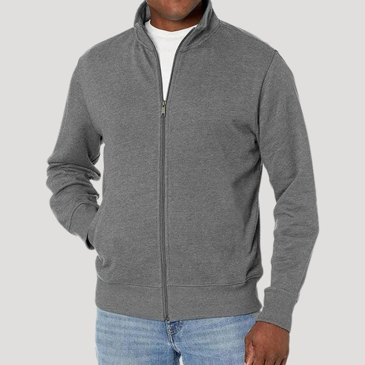 Heren Sweatvest Met Opstaande Kraag En Doorlopende Rits in Grijs