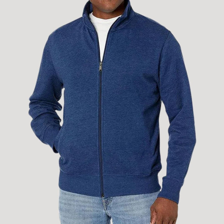 Heren Sweatvest Met Opstaande Kraag En Doorlopende Rits in Blauw