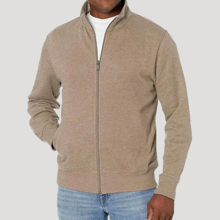 Heren Sweatvest Met Opstaande Kraag En Doorlopende Rits in Beige