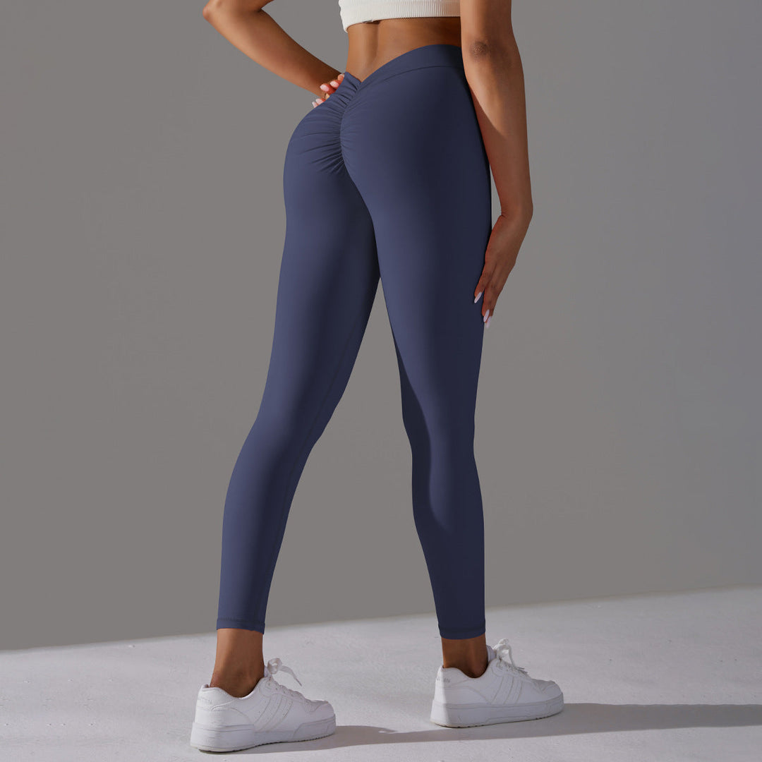 Dames Elastische Sportlegging Met Scrunch Naad En Hoge Taille in Marineblauw