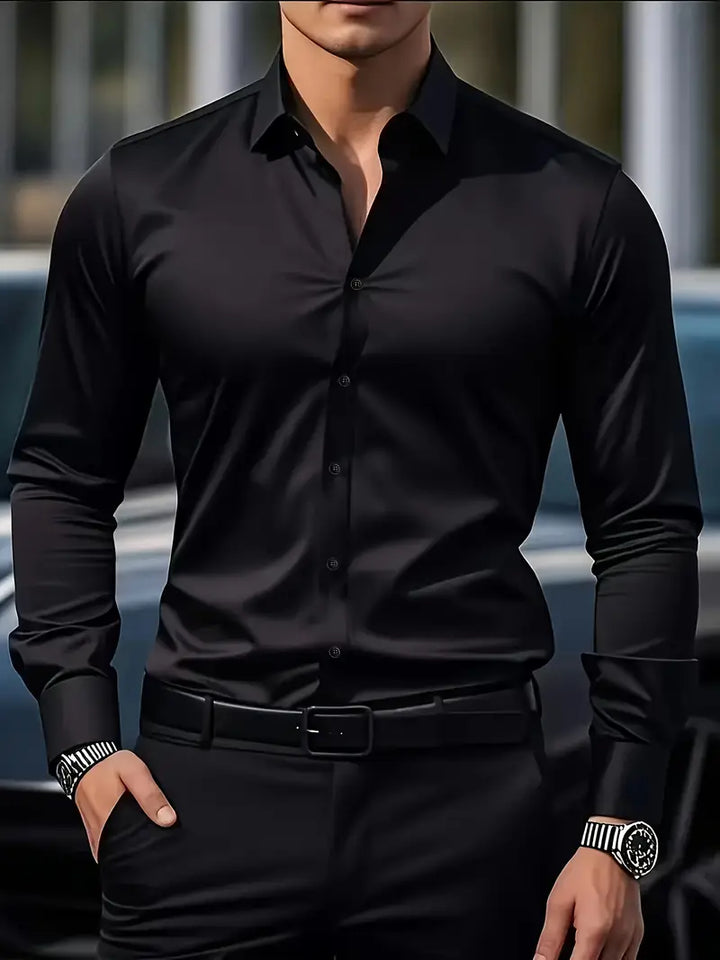 Slim fit herenoverhemd in zwart