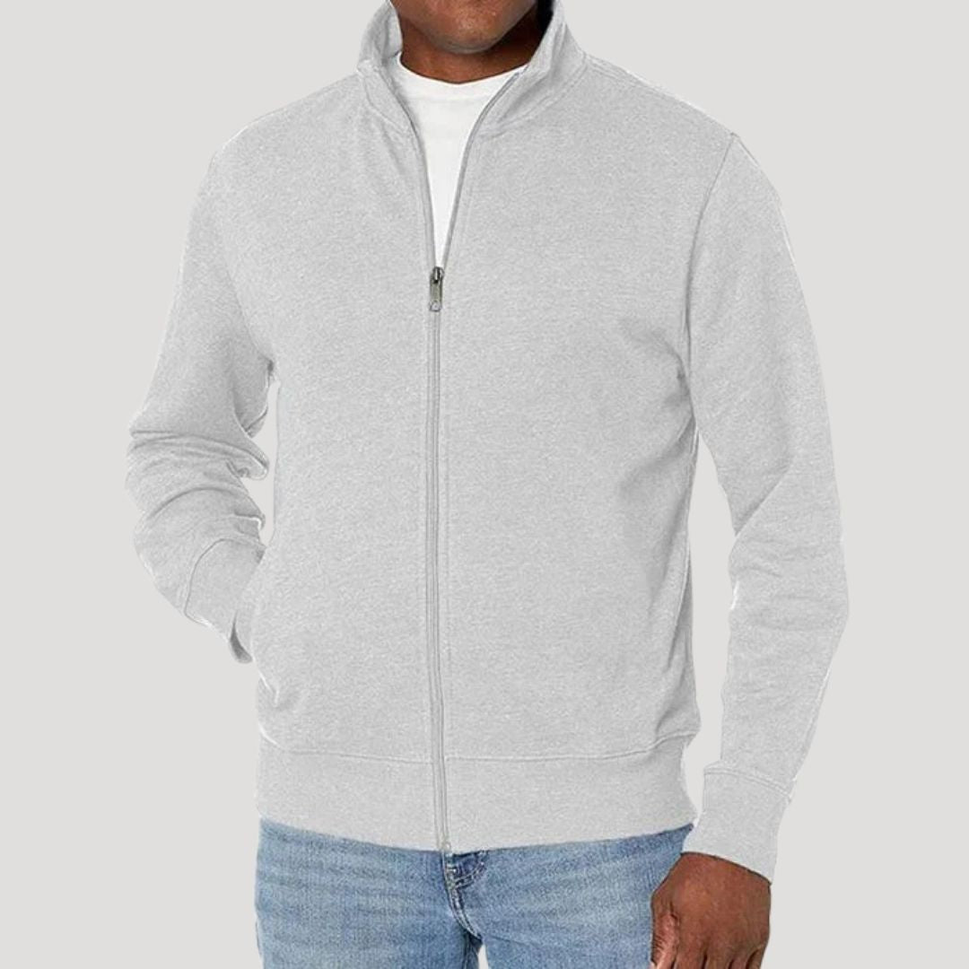 Heren Sweatvest Met Opstaande Kraag En Doorlopende Rits in Lichtgrijs