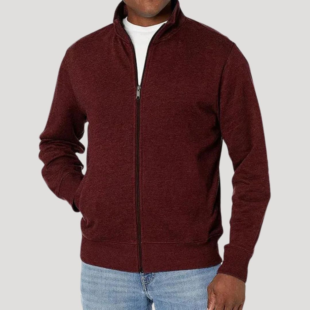 Heren Sweatvest Met Opstaande Kraag En Doorlopende Rits in Bordeaux