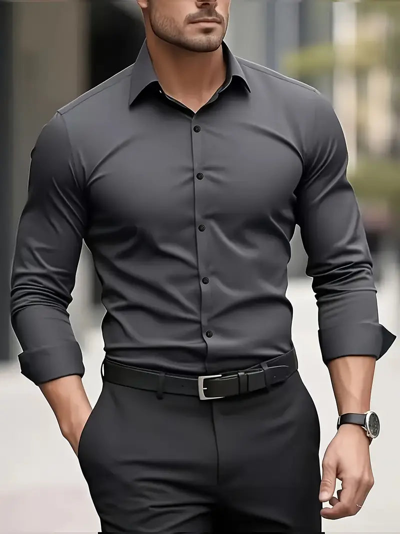Slim fit herenoverhemd in donkergrijs