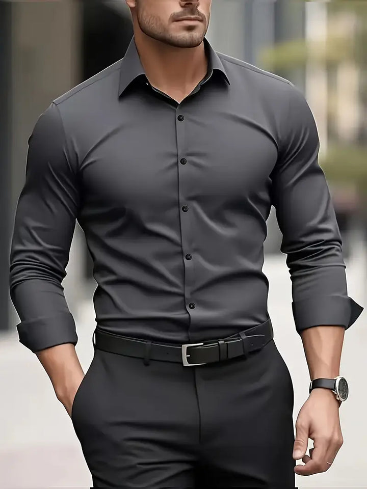 Slim fit herenoverhemd in donkergrijs