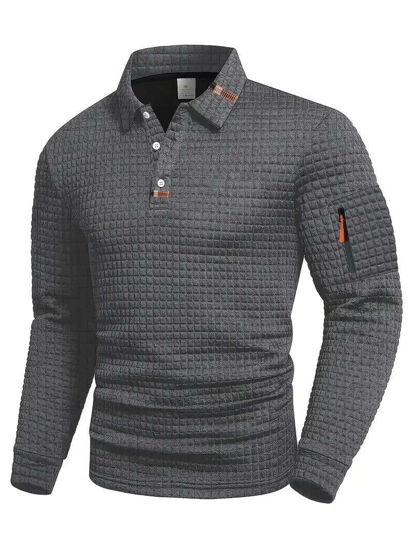 Heren poloshirt met lange mouwen en wafelstructuur - afbeelding 3
