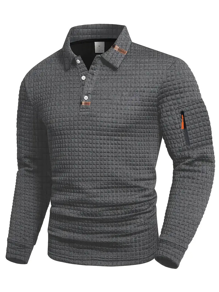 Heren poloshirt met lange mouwen en wafelstructuur - afbeelding 3