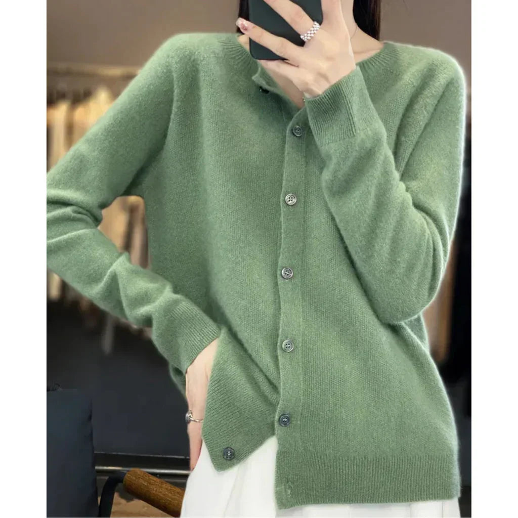 Dames wollen cardigan met ronde hals 3