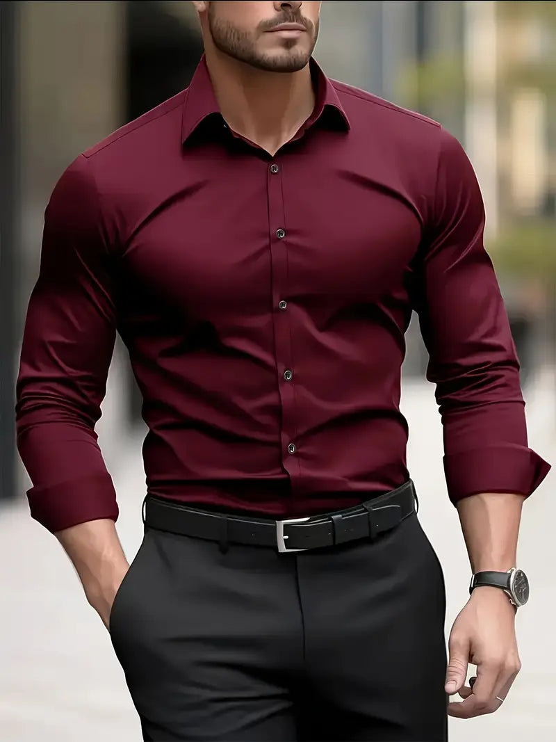Slim fit herenoverhemd in bordeaux