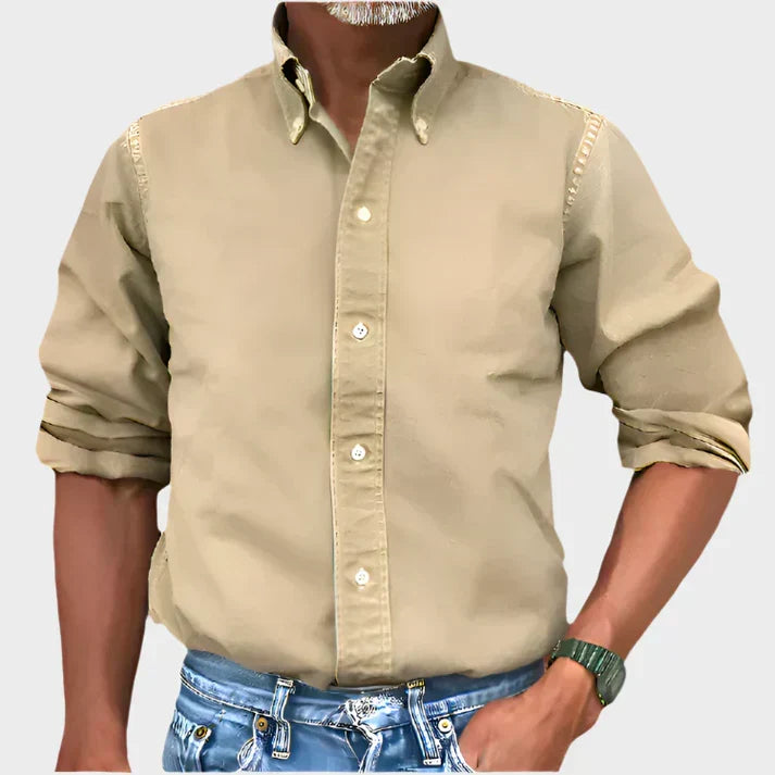Heren Casual Overhemd Met Button-Down Kraag En Lange Mouwen in Khaki