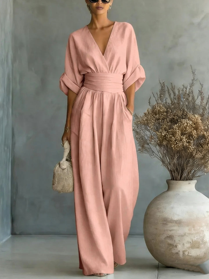 Dames jumpsuit met V-hals en wijde pijpen - afbeelding 8