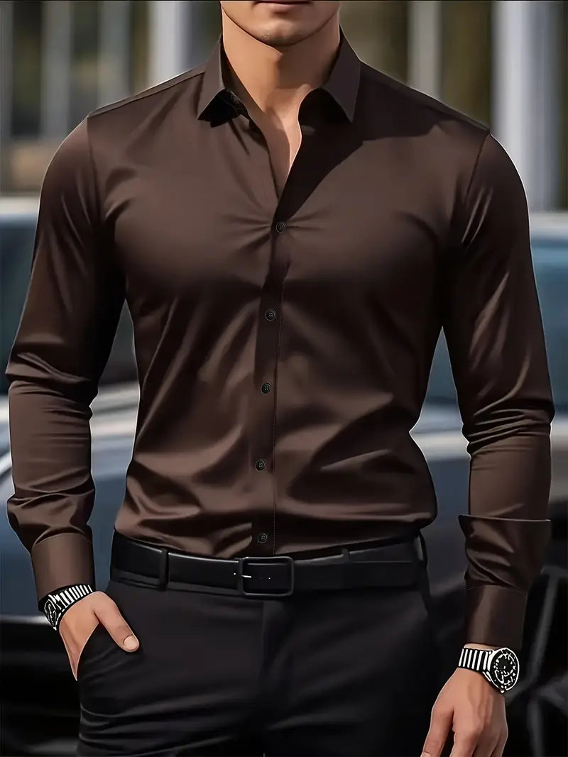 Slim fit herenoverhemd in koffiebruin