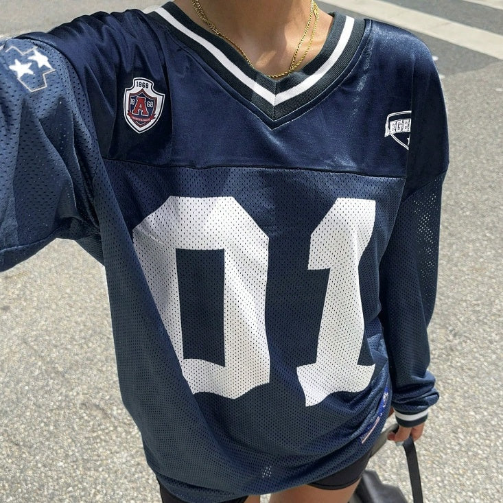 Dames Oversized Football Shirt Met Nummerprint En Patches in Blauw