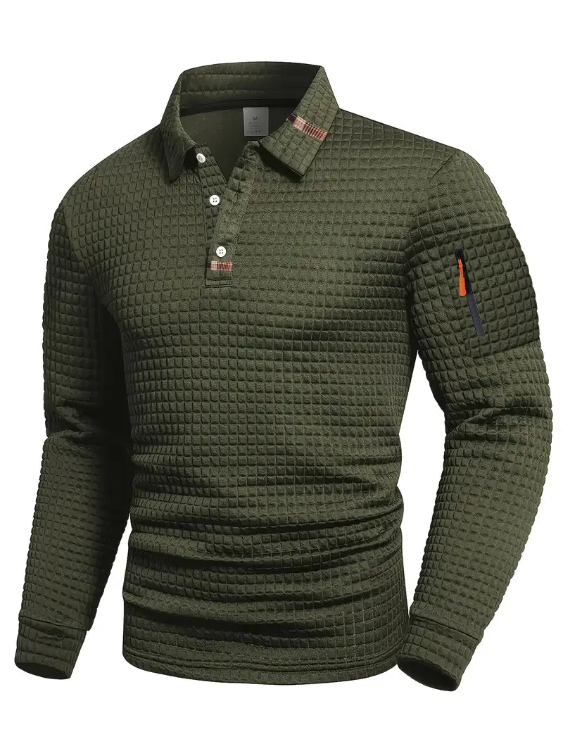 Heren poloshirt met lange mouwen en wafelstructuur - afbeelding 6