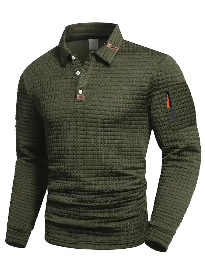 Heren poloshirt met lange mouwen en wafelstructuur - afbeelding 6