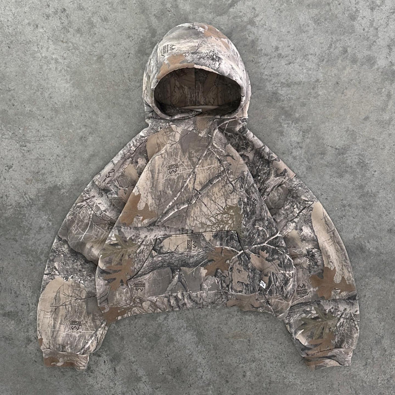 Heren Warme Camouflage Hoodie Met Fleece Voering En Capuchon in Bruin Camouflage