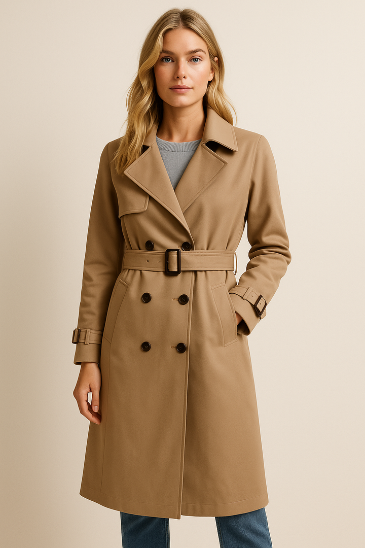 Dames Klassieke Halflange Trenchcoat Met Verstelbare Tailleband detailfoto 18