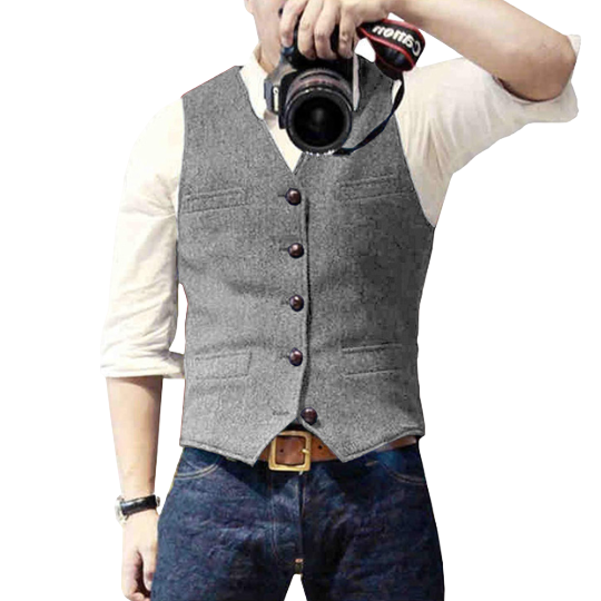 Getailleerd herengilet in grijze tweedlook